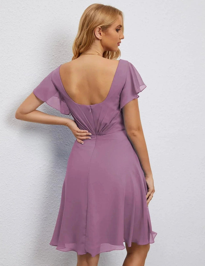 Numbersea U Back Homecoming Dress Formal Prom Dress Knee Length Short Sleeves Cocktail Party Dress 28077 by numbersea