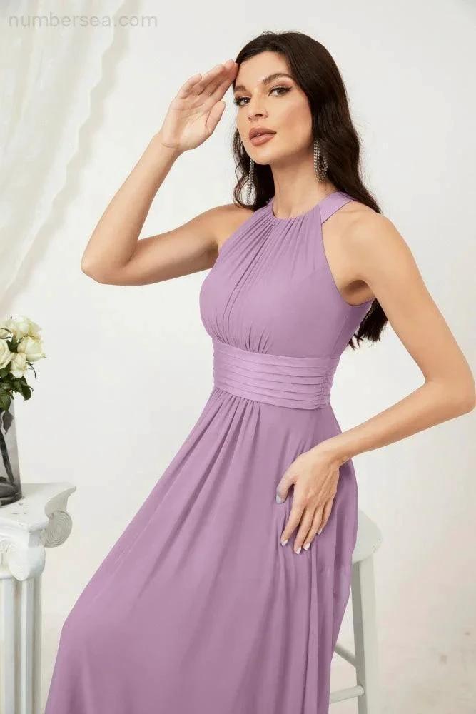 Numbersea Formal Party Gown Dress Chiffon Halter Long Sleeveless Bridesmaid Dresses 2802 by numbersea
