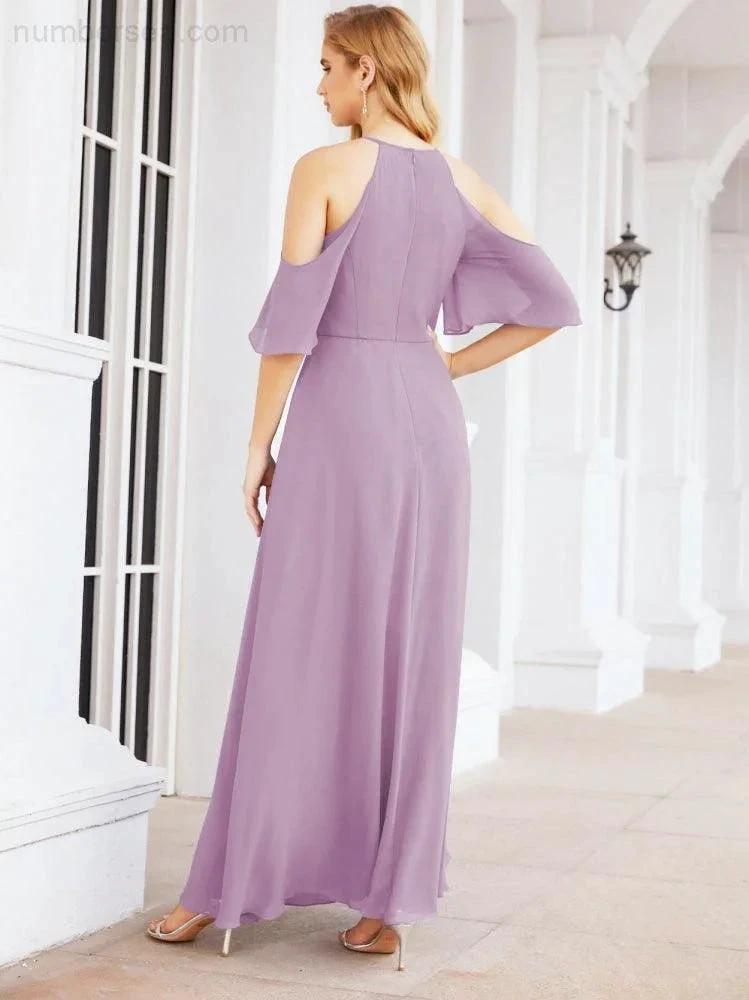 Numbersea Cold Shoulder Bridesmaid Dresses A-Line Long Formal Evening Gowns 28074 by numbersea