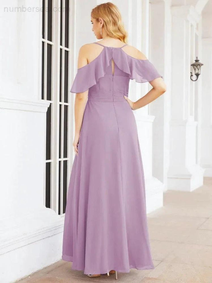 Numbersea Cold Shoulder Long Bridesmaid Dresses Side Slit Formal Prom Gowns Party Wedding 28070 by numbersea