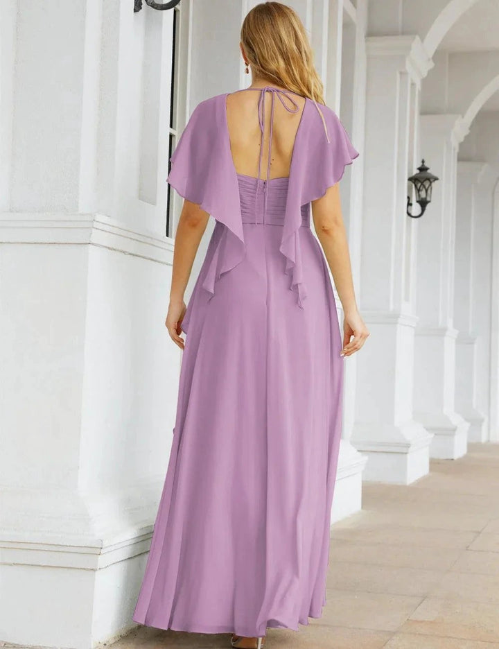 Numbersea Chiffon Bridesmaid Dresses Long Formal Evening Prom Mother of The Bride Dress with Flutter Sleeve SEA28040 by numbersea