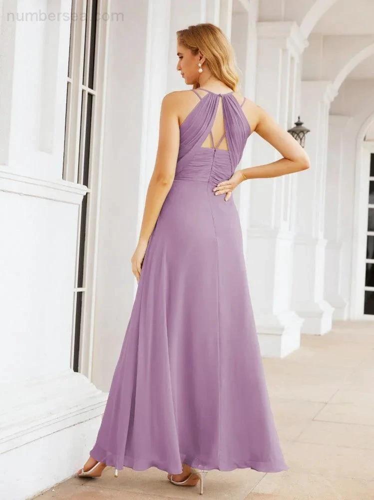 Numbersea Double Spaghetti Straps Bridesmaid Dresses for Women Long Formal Party Dress Side Split 28051 by numbersea