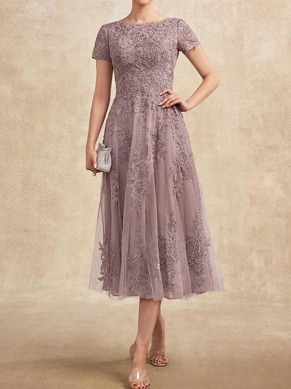 A-line Scoop Tea-Length Tulle Lace Mother of the Bride Dress by Dreamylily