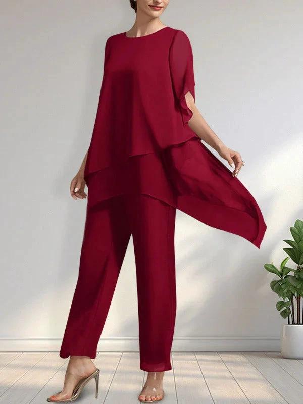 Separates Jumpsuit/Pantsuit Scoop Ankle-Length Chiffon Mother of the Bride Dress by Dreamylily
