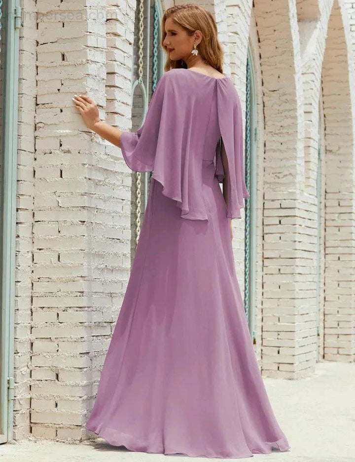 Sunnderly Bridesmaid Dress Women Long Sleeve V-Neck Chiffon Formal Wedding Party Dress SY28018 by numbersea