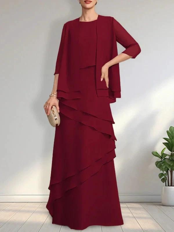 Sheath Scoop Floor-Length Chiffon Mother of the Bride Dress by Dreamylily