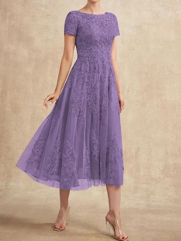 A-line Scoop Tea-Length Tulle Lace Mother of the Bride Dress by Dreamylily