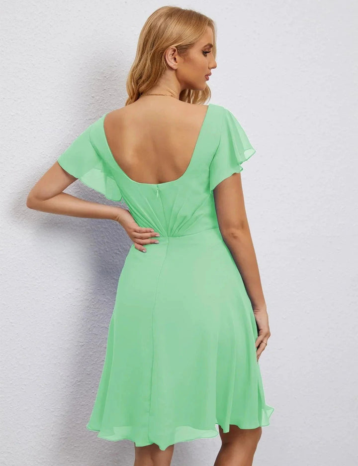 Numbersea U Back Homecoming Dress Formal Prom Dress Knee Length Short Sleeves Cocktail Party Dress 28077 by numbersea