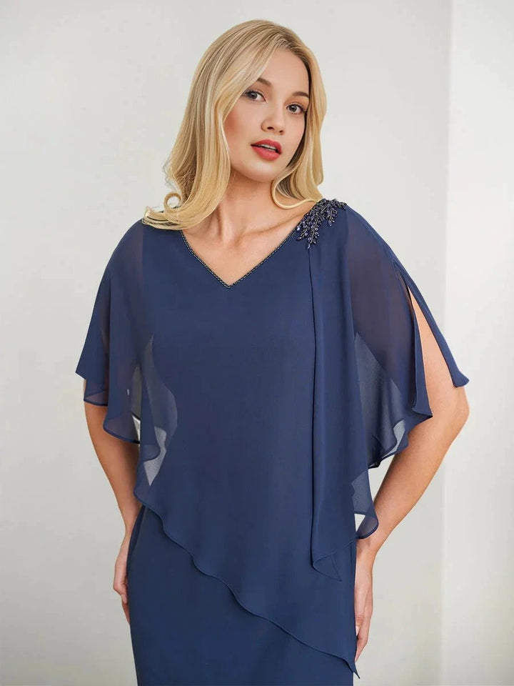 Sheath/Column V-Neck Mother of the Bride Dresses with Beading &amp; Split Side by Dreamylily