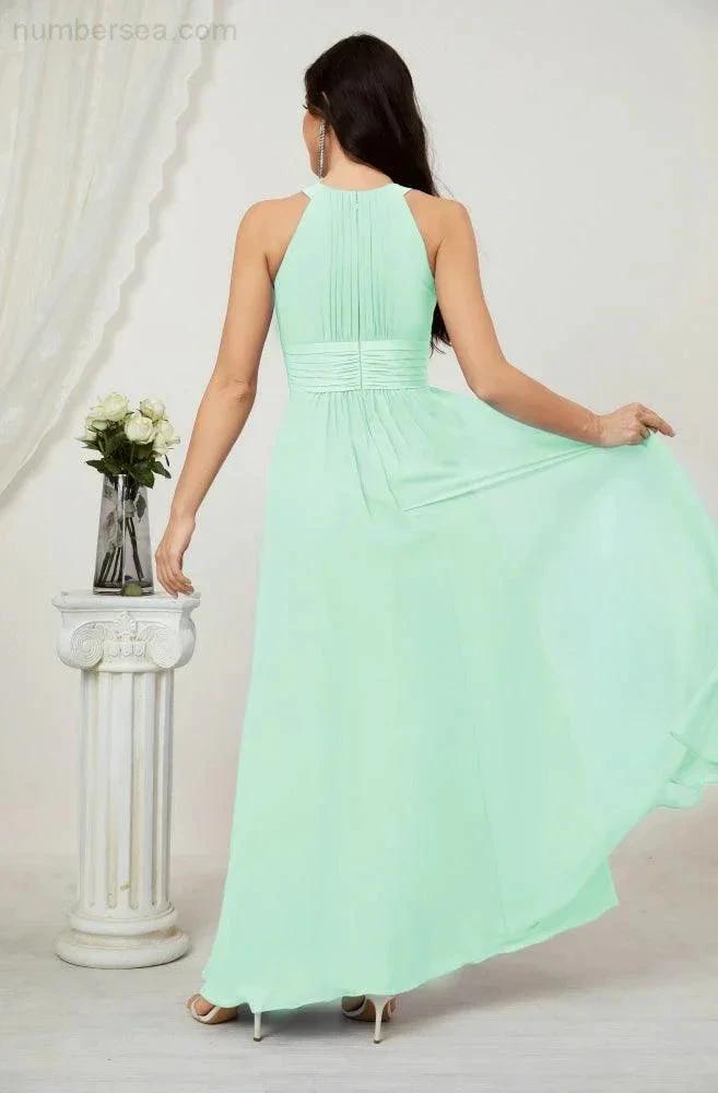 Numbersea Formal Party Gown Dress Chiffon Halter Long Sleeveless Bridesmaid Dresses 2802 by numbersea