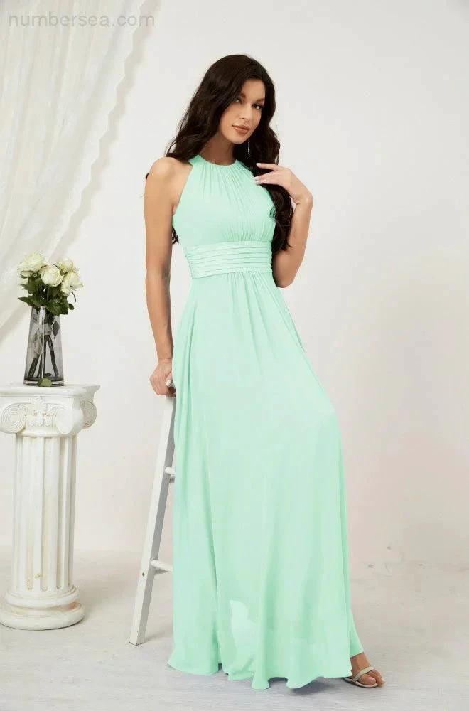 Numbersea Formal Party Gown Dress Chiffon Halter Long Sleeveless Bridesmaid Dresses 2802 by numbersea
