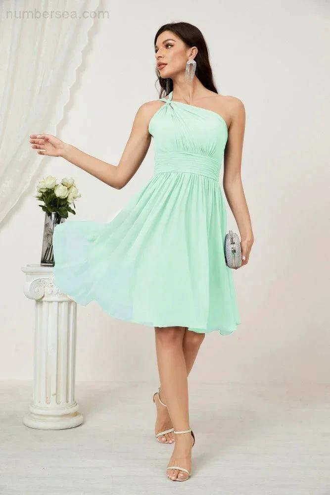Numbersea Women Chiffon Short One Shoulder Bridesmaid Dress Formal Dresses for Party Homecoming 2804 by numbersea