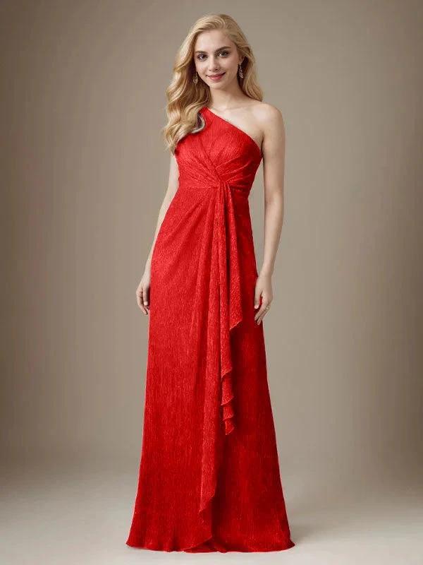 Ruby Sheath One Shoulder Metallic Mesh Dress Mother of the Bride Dress by Dreamylily