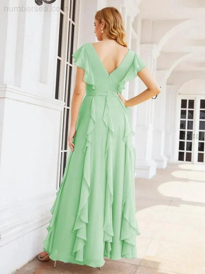 Ruffled Bridesmaid Dresses with Sleeves Long Formal Party Dress 28041 by numbersea