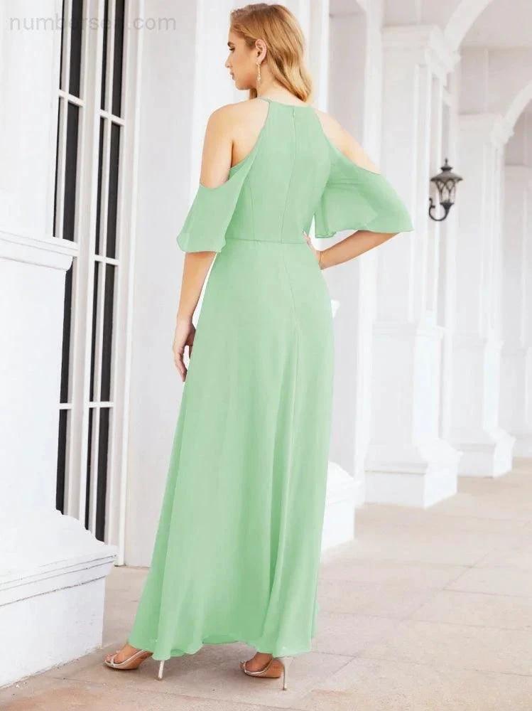 Numbersea Cold Shoulder Bridesmaid Dresses A-Line Long Formal Evening Gowns 28074 by numbersea