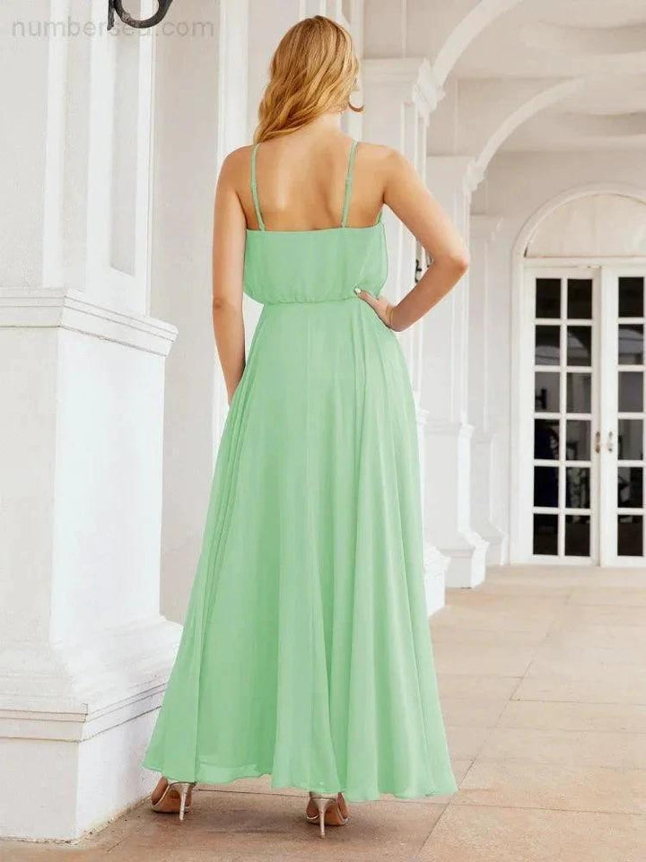 Numbersea Halter Long Bridesmaid Dresses Formal A line Juniors Dress 28029 by numbersea