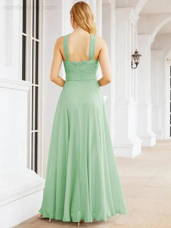 Numbersea Crisscross Halter Bridesmaid Dresses for Party Wedding Evening Prom Maxi Ball Gowns 28053 by numbersea