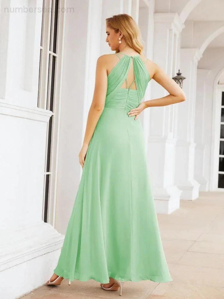 Numbersea Double Spaghetti Straps Bridesmaid Dresses for Women Long Formal Party Dress Side Split 28051 by numbersea