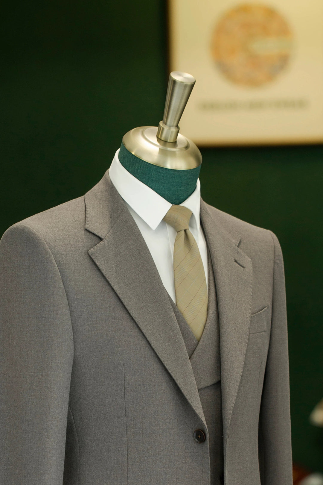 Three-Piece Solid Taupe Grey Wool Suit | Tailored Formal Groom &amp; Business Suit by 男装
