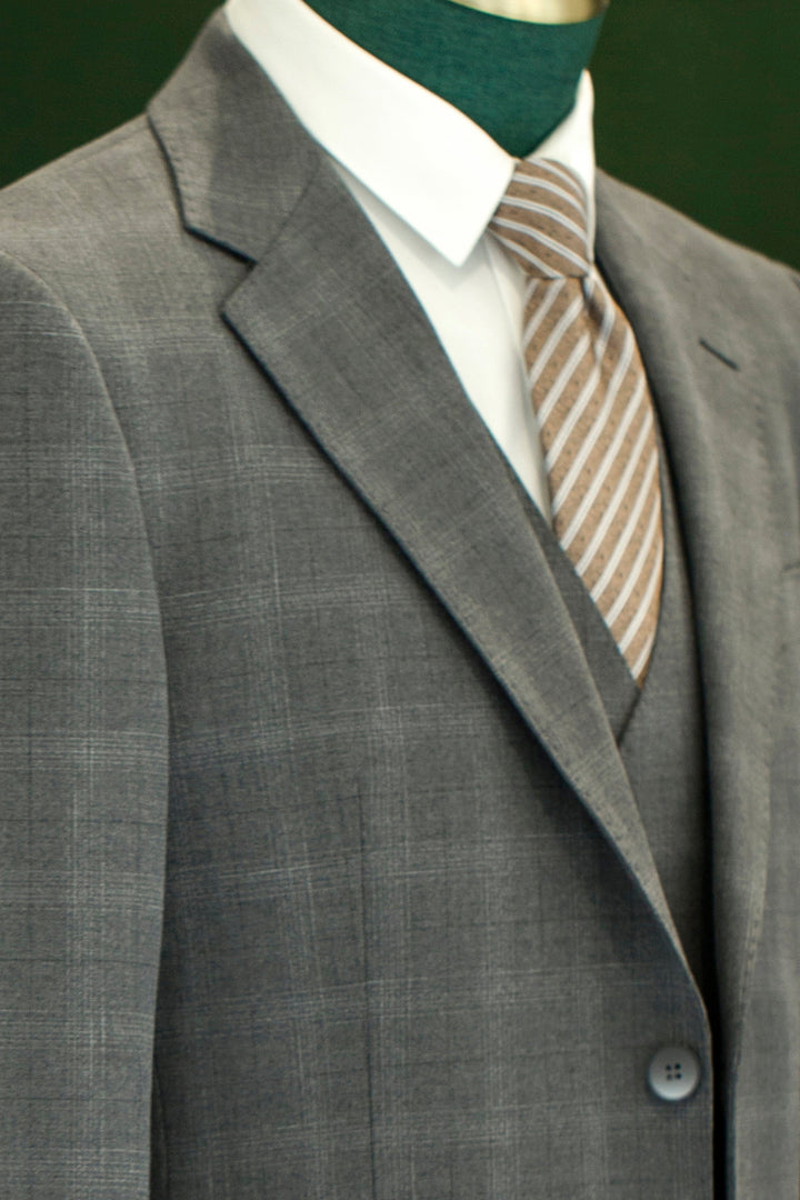 Three-Piece Solid Grey Wool Suit | Tailored Formal Groom &amp; Business Suit by 男装