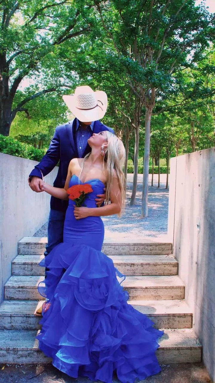 Royal Blue Satin Tulle Bottom Long Prom Dress Mermaid Evening Dress Y349 by simplepromdress