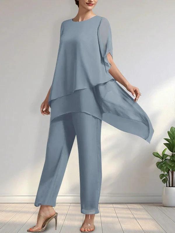 Separates Jumpsuit/Pantsuit Scoop Ankle-Length Chiffon Mother of the Bride Dress by Dreamylily