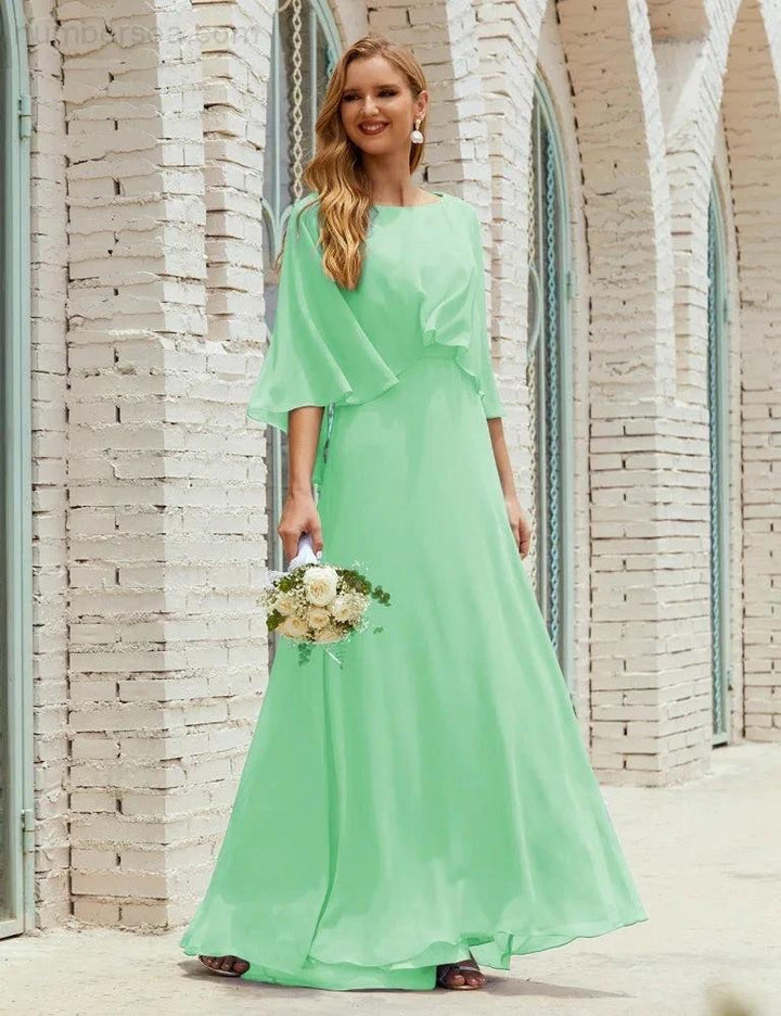 Sunnderly Bridesmaid Dress Women Long Sleeve V-Neck Chiffon Formal Wedding Party Dress SY28018 by numbersea