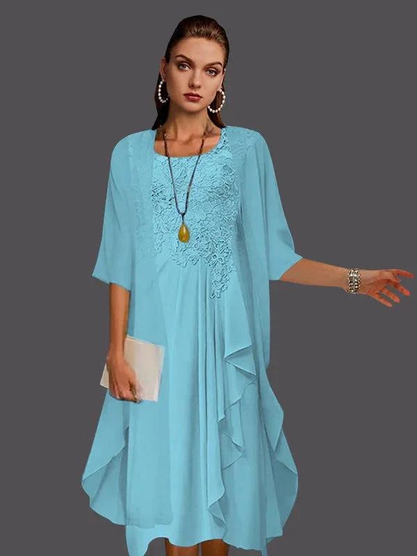Two Piece A-Line Chiffon Lace Sleeveless Jacket Dresses with Pleats Appliques by Dreamylily
