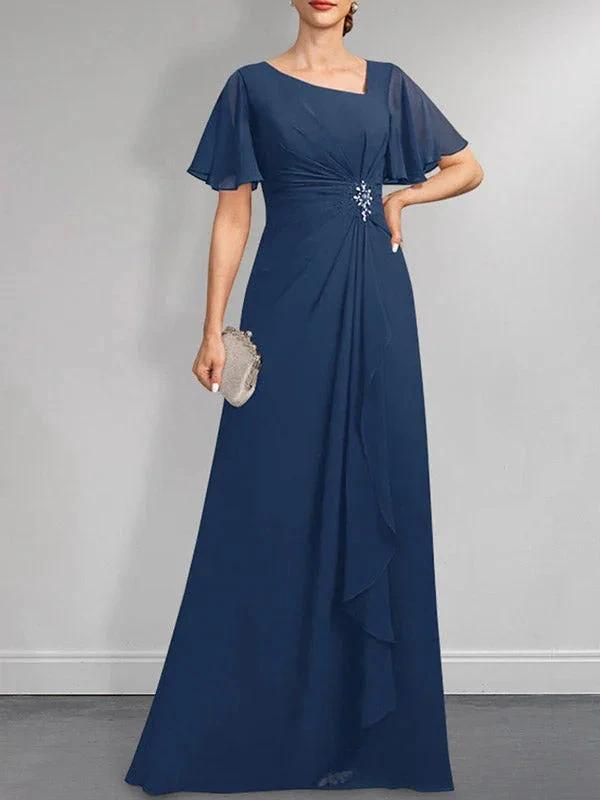 A-line Asymmetrical Floor-Length Chiffon Mother of the Bride Dress With Pleated Beading Sequins by Dreamylily