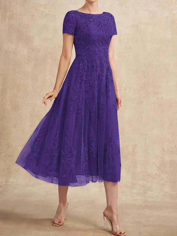 A-line Scoop Tea-Length Tulle Lace Mother of the Bride Dress by Dreamylily