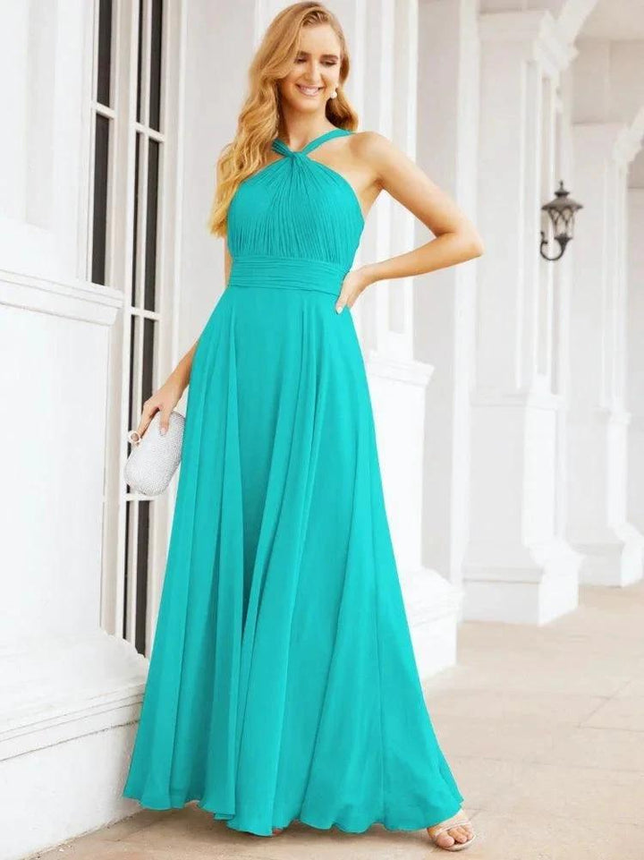 Numbersea Crisscross Halter Bridesmaid Dresses for Party Wedding Evening Prom Maxi Ball Gowns 28053 by numbersea