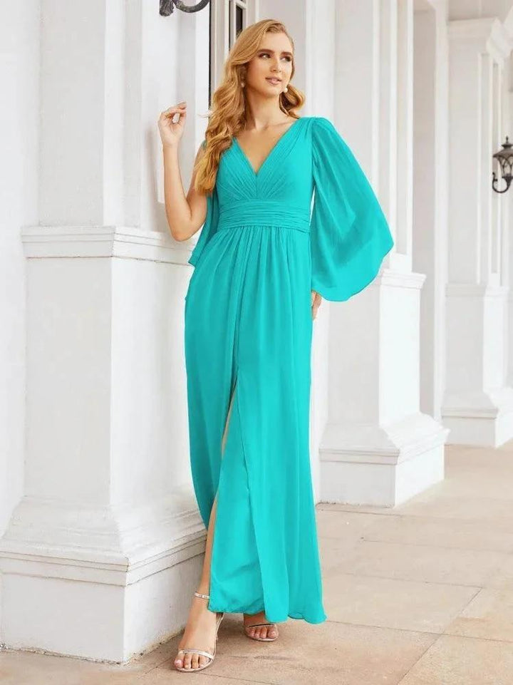 Numbersea Bridesmaid Dresses with Split for Wedding Party Flutter Sleeves 28045 by numbersea