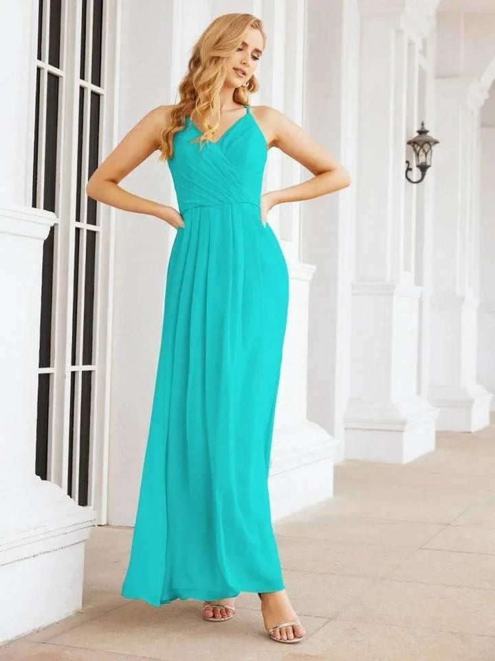 Numbersea Spaghetti Strap Bridesmaid Dresses V-Neck Long A-Line Formal Prom Gowns 28063 by numbersea