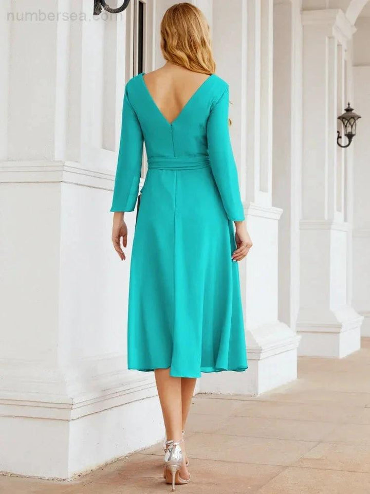 Bridesmaid Dress V-Back Waist Belt Mother of the Bride Wedding Guest SY28031 by numbersea