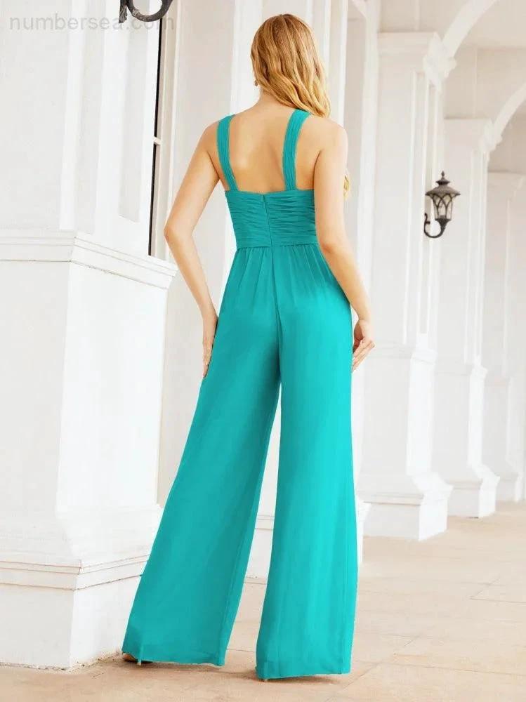 Numbersea Crisscross Neck Jumpsuit Formal Evening Dress Long Bridesmaid Dresses Bell-bottomed Pants 28033 by numbersea
