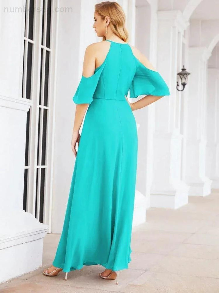 Numbersea Cold Shoulder Bridesmaid Dresses A-Line Long Formal Evening Gowns 28074 by numbersea