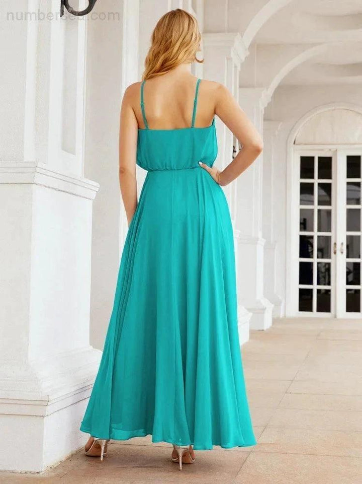 Numbersea Halter Long Bridesmaid Dresses Formal A line Juniors Dress 28029 by numbersea