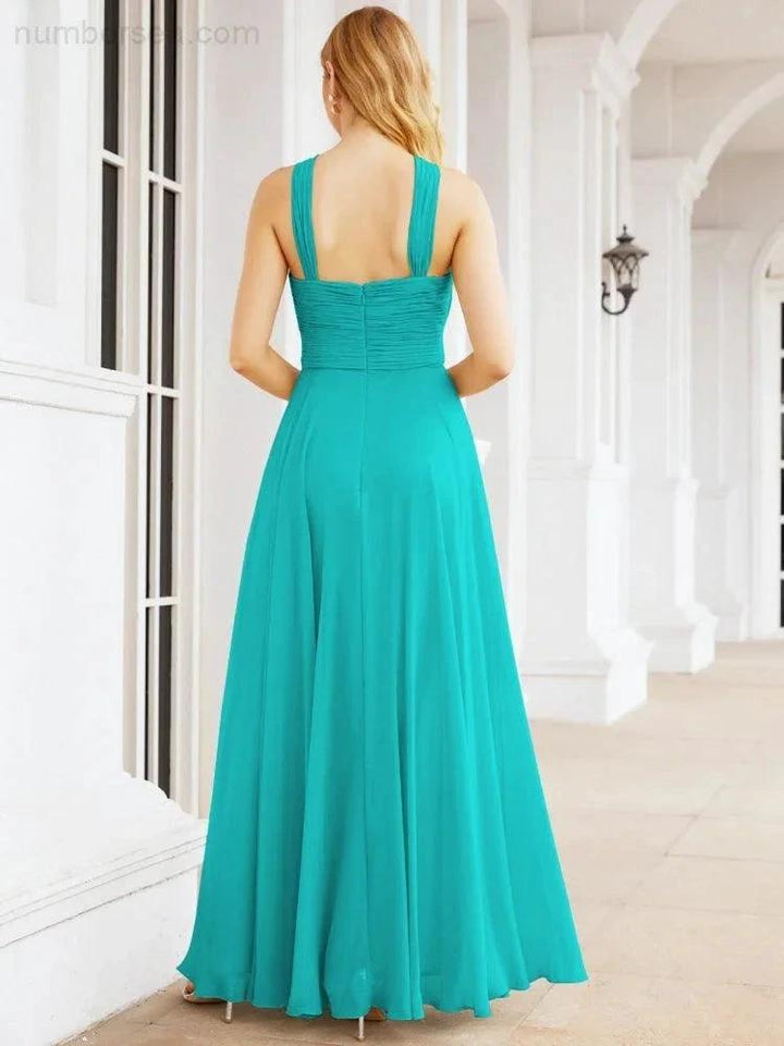Numbersea Crisscross Halter Bridesmaid Dresses for Party Wedding Evening Prom Maxi Ball Gowns 28053 by numbersea