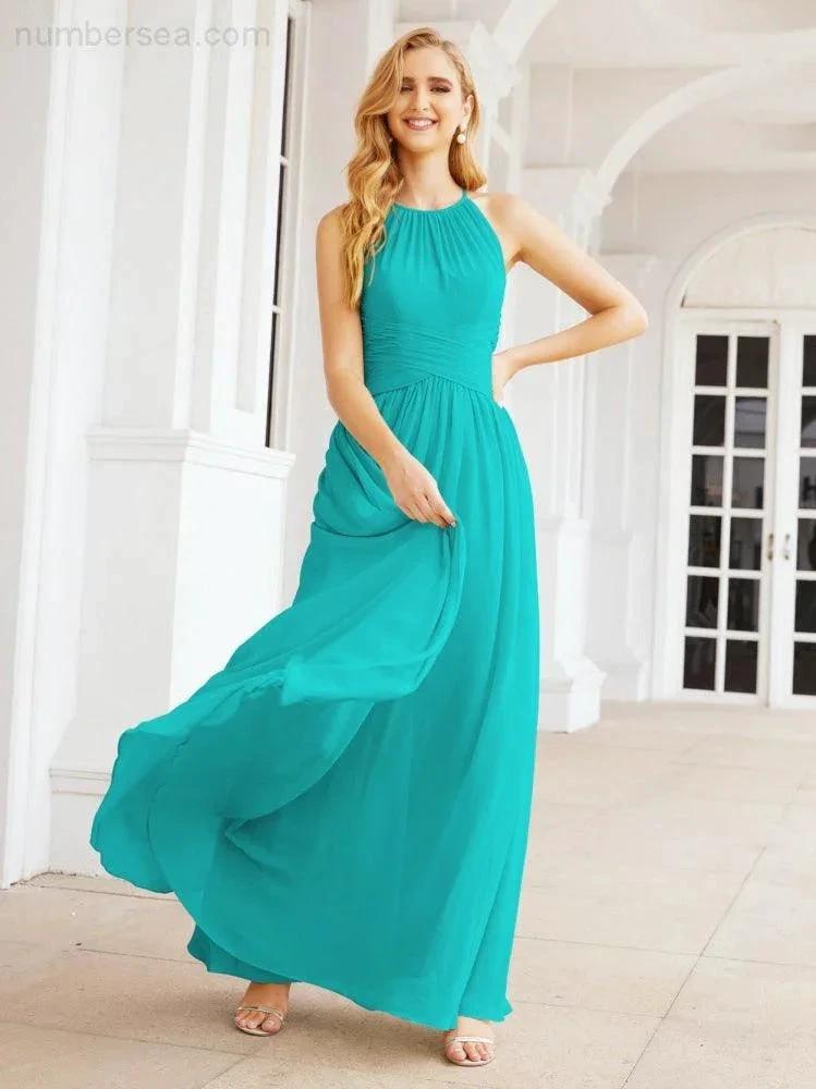 Numbersea Sleeveless Bridesmaid Dresses Long Prom Gown Zipper with Keyhole Back 28056 by numbersea