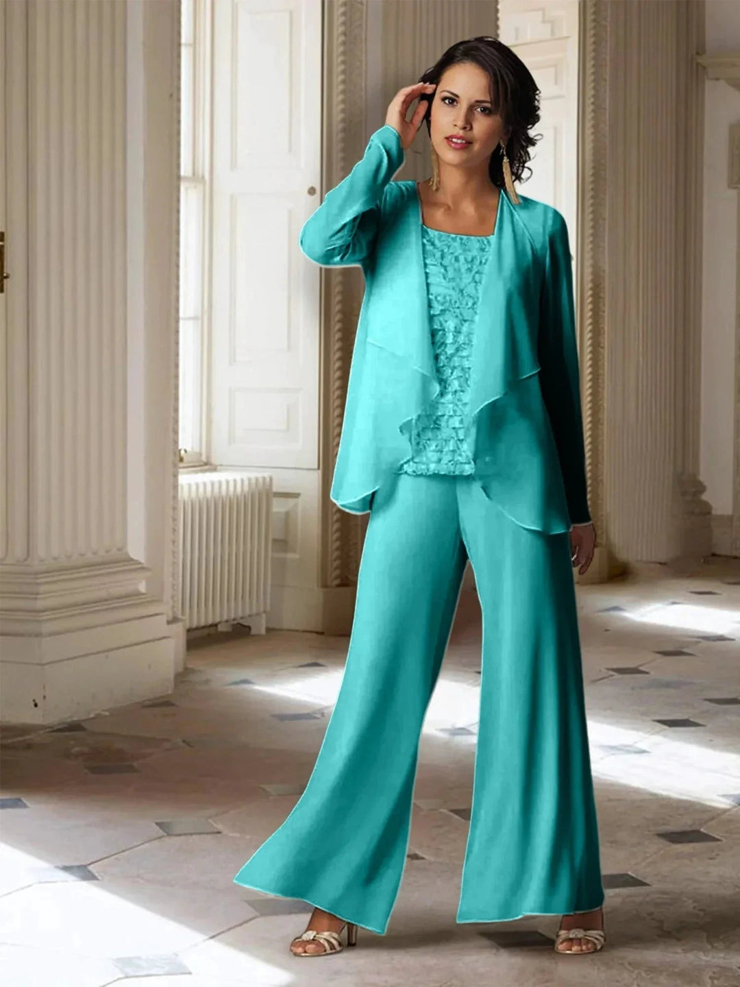 Chiffon Long Sleeves Mother of the Bride Pantsuits with Jacket by Dreamylily