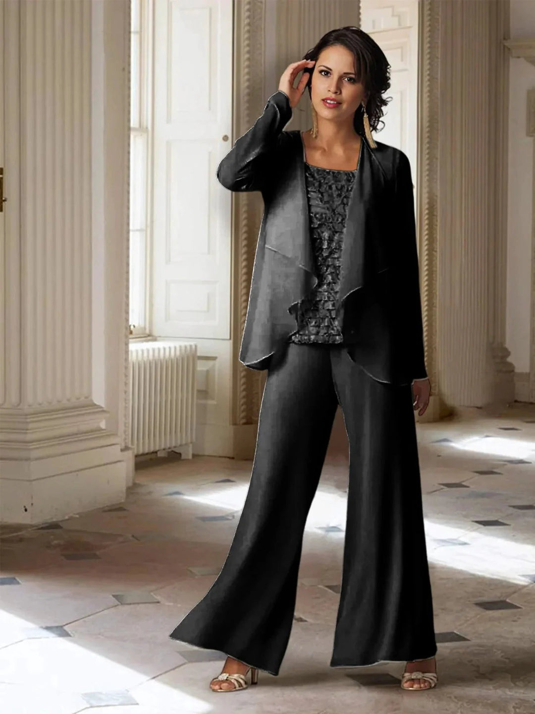 Chiffon Long Sleeves Mother of the Bride Pantsuits with Jacket by Dreamylily
