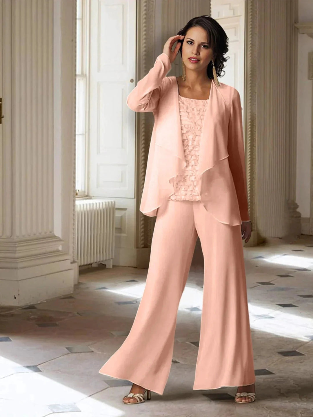 Chiffon Long Sleeves Mother of the Bride Pantsuits with Jacket by Dreamylily