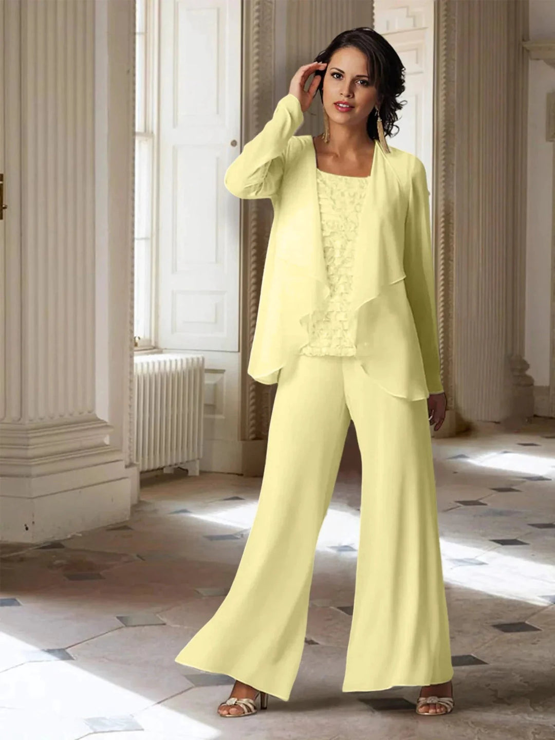 Chiffon Long Sleeves Mother of the Bride Pantsuits with Jacket by Dreamylily