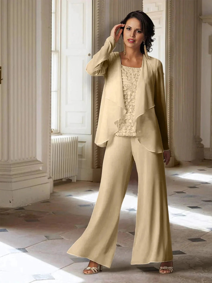 Chiffon Long Sleeves Mother of the Bride Pantsuits with Jacket by Dreamylily