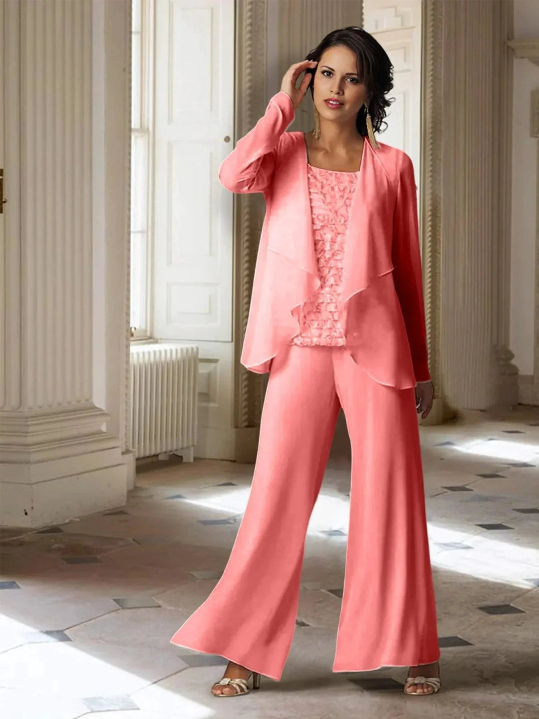 Chiffon Long Sleeves Mother of the Bride Pantsuits with Jacket by Dreamylily
