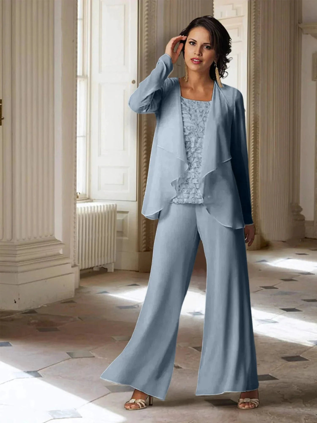 Chiffon Long Sleeves Mother of the Bride Pantsuits with Jacket by Dreamylily