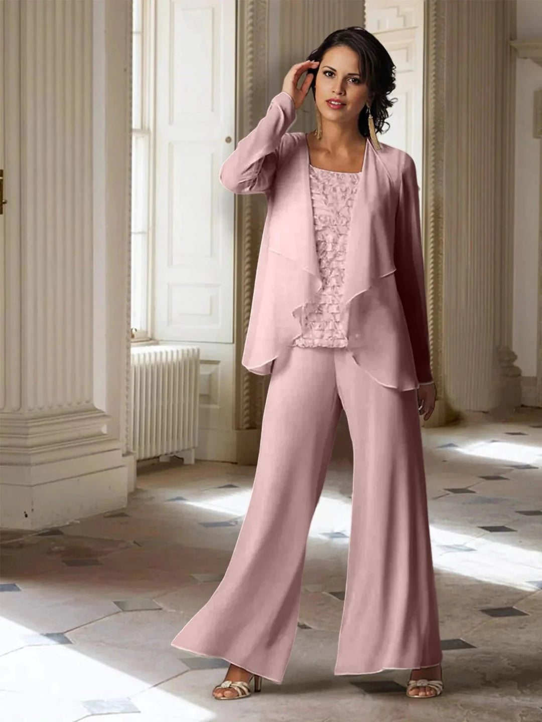Chiffon Long Sleeves Mother of the Bride Pantsuits with Jacket by Dreamylily