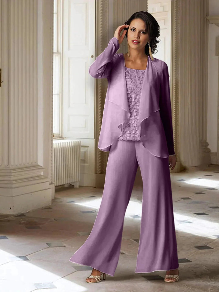 Chiffon Long Sleeves Mother of the Bride Pantsuits with Jacket by Dreamylily