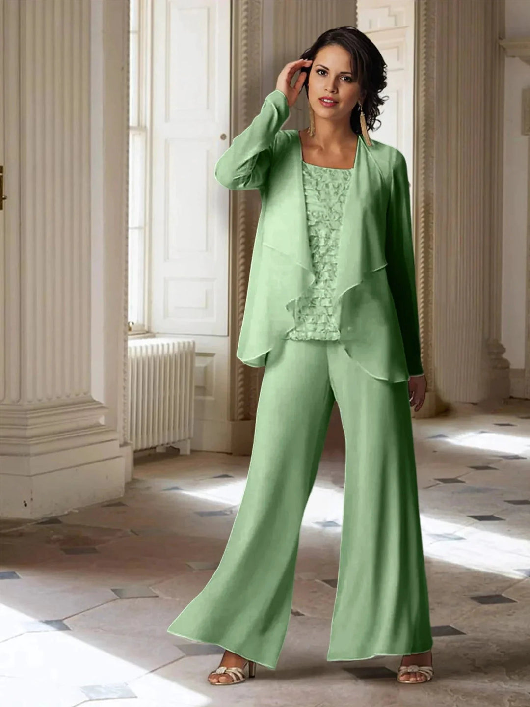 Chiffon Long Sleeves Mother of the Bride Pantsuits with Jacket by Dreamylily