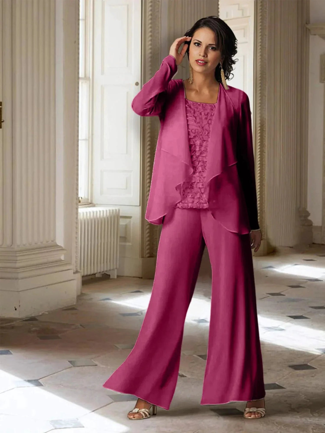 Chiffon Long Sleeves Mother of the Bride Pantsuits with Jacket by Dreamylily